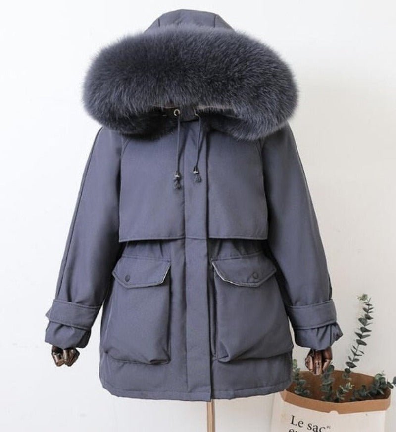 Natural Raccoon Fox Fur Hooded Down Coat Thick Warm Outerwear - Necessary Clothing