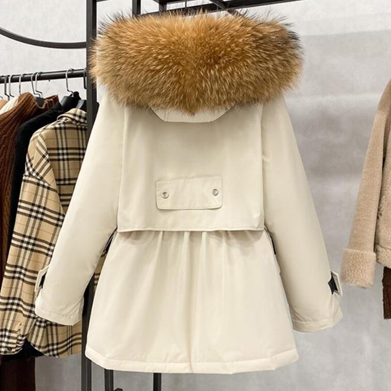 Natural Raccoon Fox Fur Hooded Down Coat Thick Warm Outerwear - Necessary Clothing