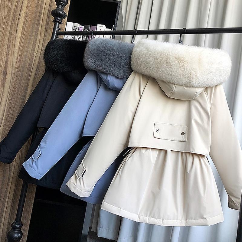 Natural Raccoon Fox Fur Hooded Down Coat Thick Warm Outerwear - Necessary Clothing