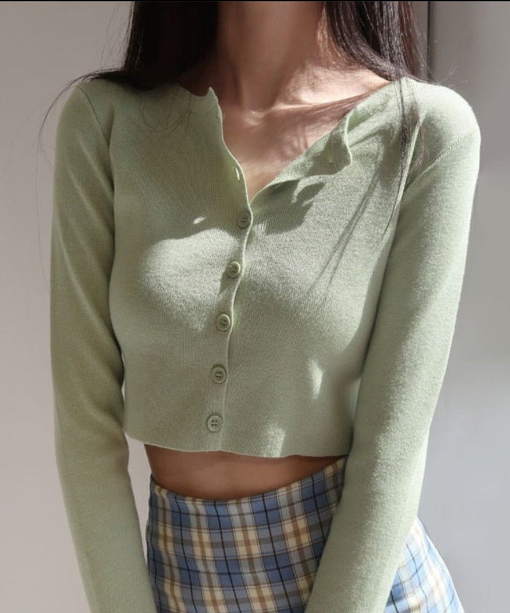 O - neck Short Knitted Sweater Thin Cardigan Short Sleeve Crop Top - Necessary Clothing