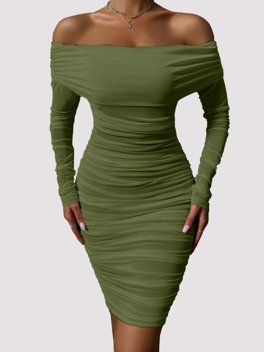 Off Shoulder Mesh Party Long Sleeve Dress - Necessary Clothing