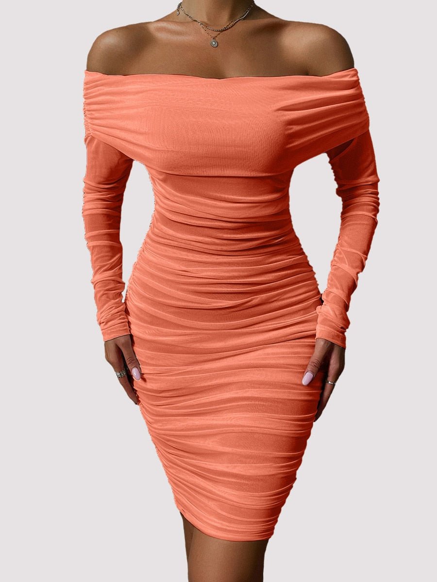 Off Shoulder Mesh Party Long Sleeve Dress - Necessary Clothing