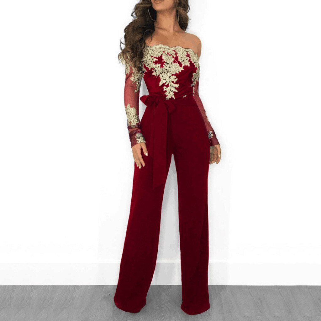Off Up Shoulder Wide Lace Jumpsuit - Necessary Clothing
