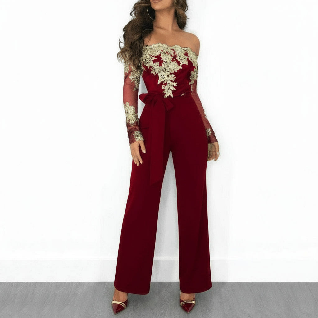 Off Up Shoulder Wide Lace Jumpsuit - Necessary Clothing