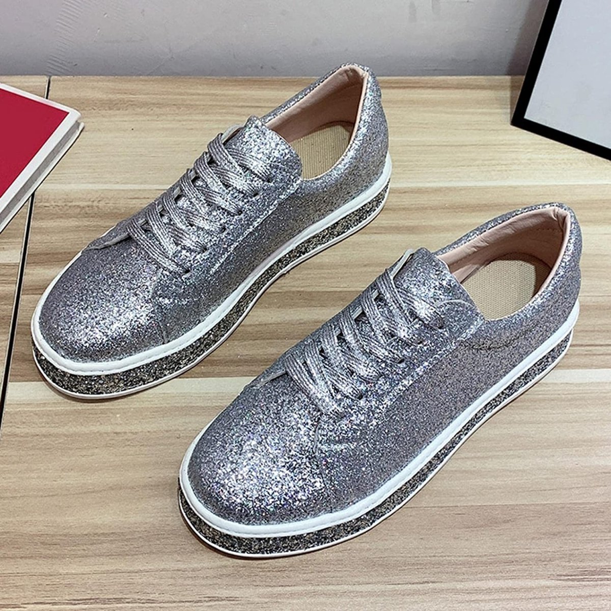 Platform Glitter Sequin Canvas Sneakers - Necessary Clothing