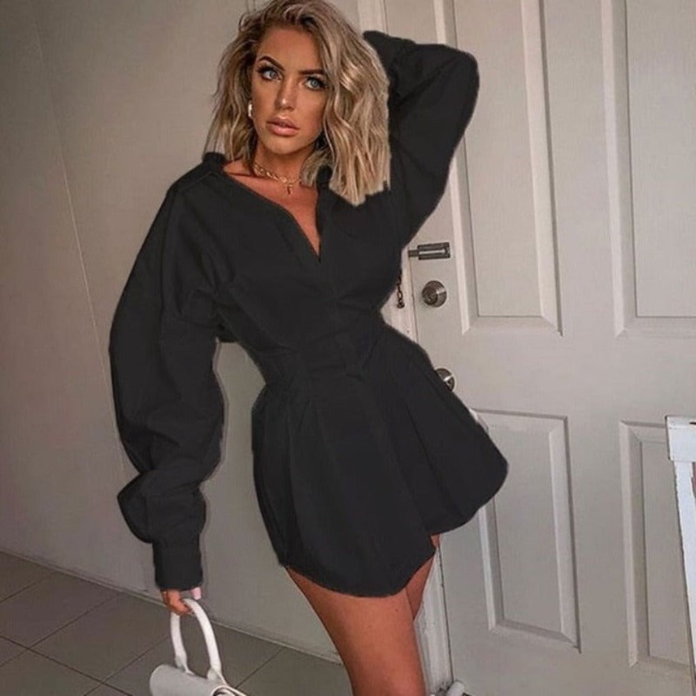 Long Sleeve Deep V Shirt Dress - Necessary Clothing Store