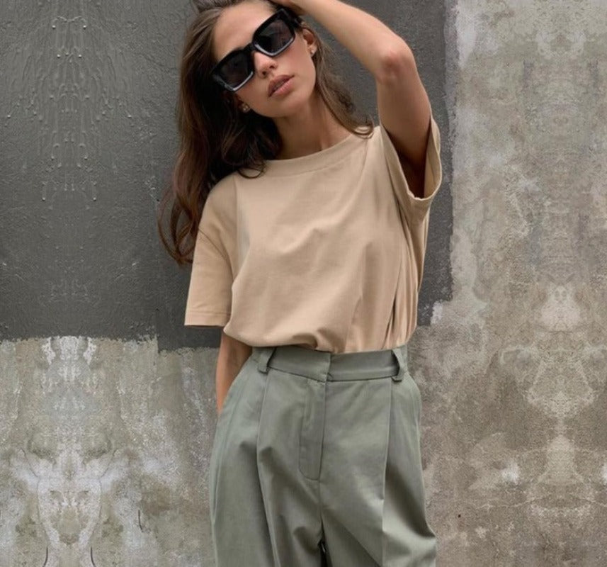 Knitted T-shirt Cotton Short Sleeve - Necessary Clothing Store