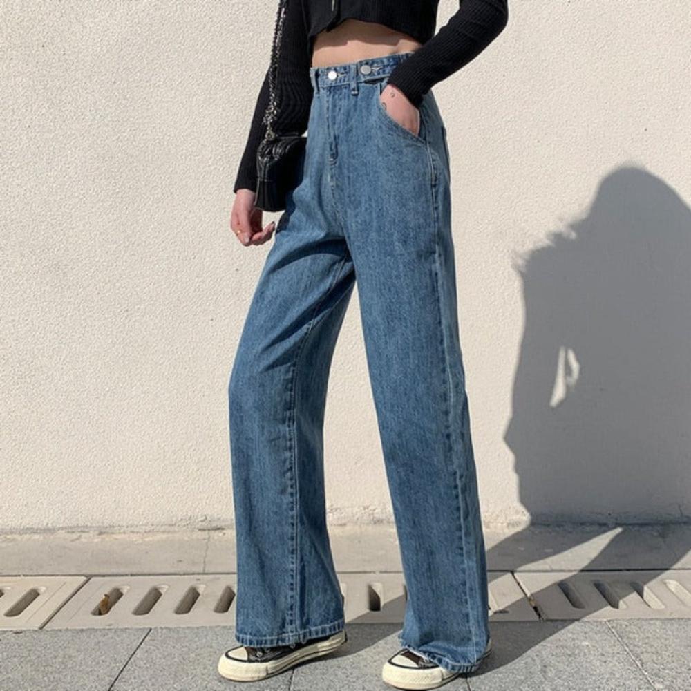 High Waist Wide Leg Denim Street-wear Vintage Straight Jeans - Necessary Clothing Store