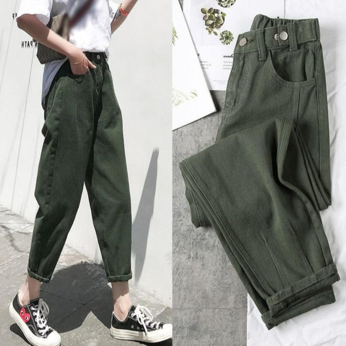 Loose Harem Candy Color High Waist Denim Pencil Jeans - Necessary Clothing Store