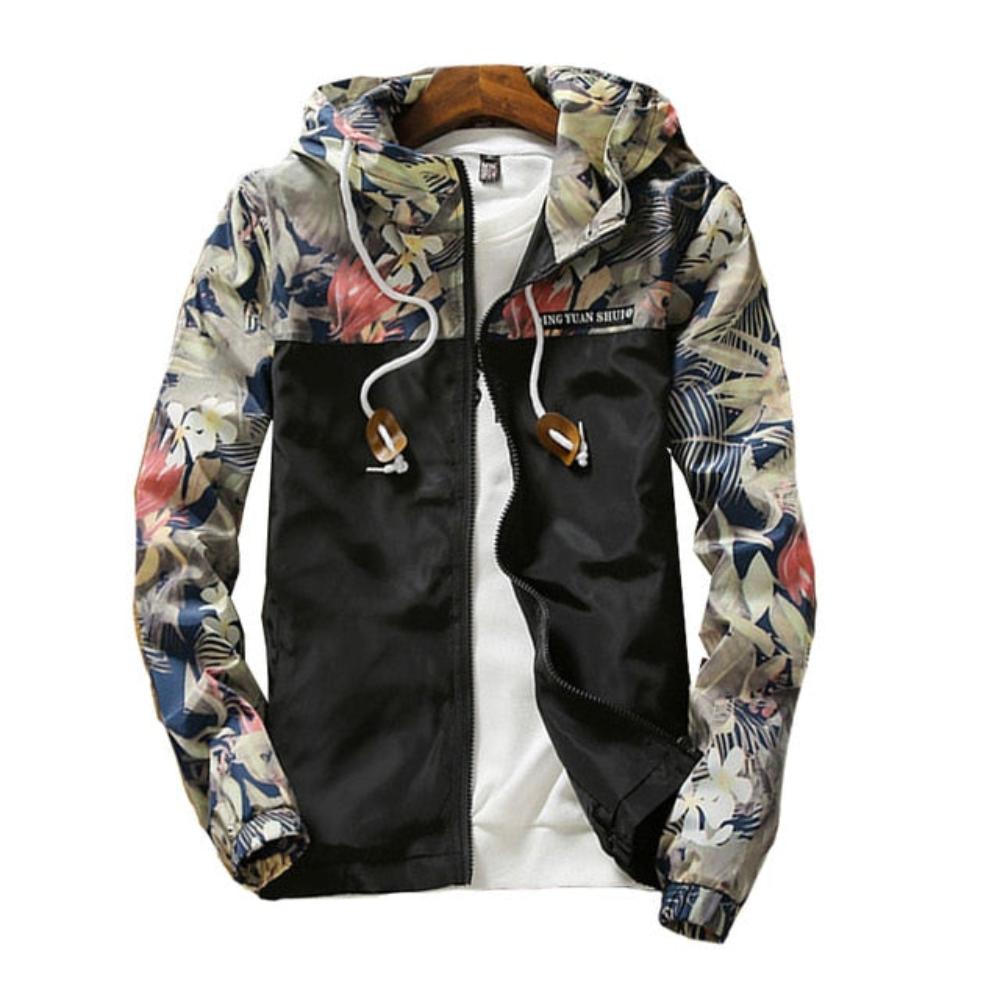 Hooded Floral Wind-Breaker Zipper Lightweight Jacket - Necessary Clothing Store