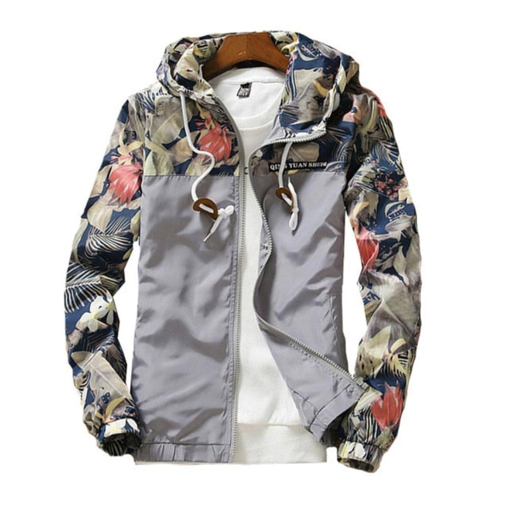 Hooded Floral Wind-Breaker Zipper Lightweight Jacket - Necessary Clothing Store