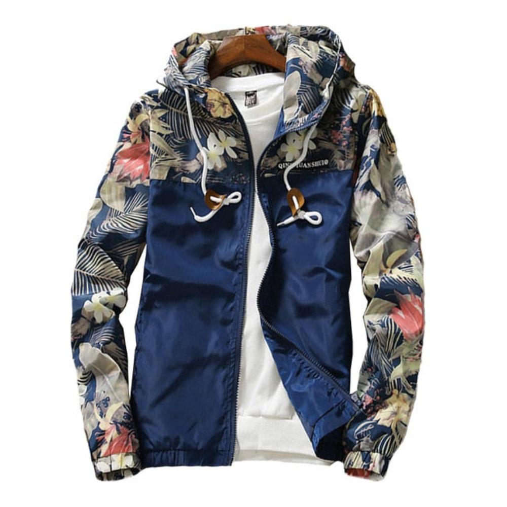 Hooded Floral Wind-Breaker Zipper Lightweight Jacket - Necessary Clothing Store