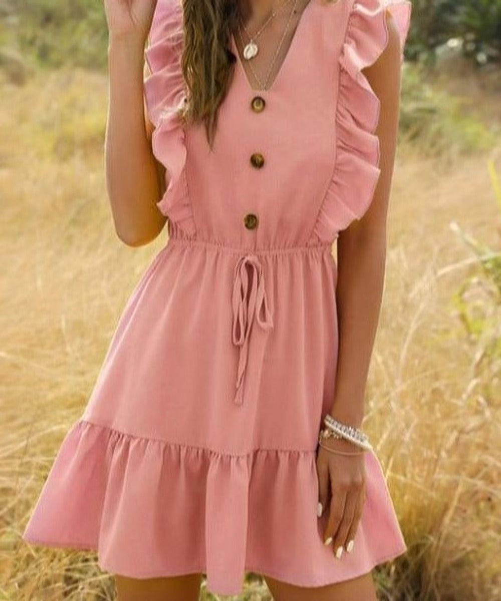 Ruffle Off Shoulder Tunic High Waist V Neck Dress - Necessary Clothing Store
