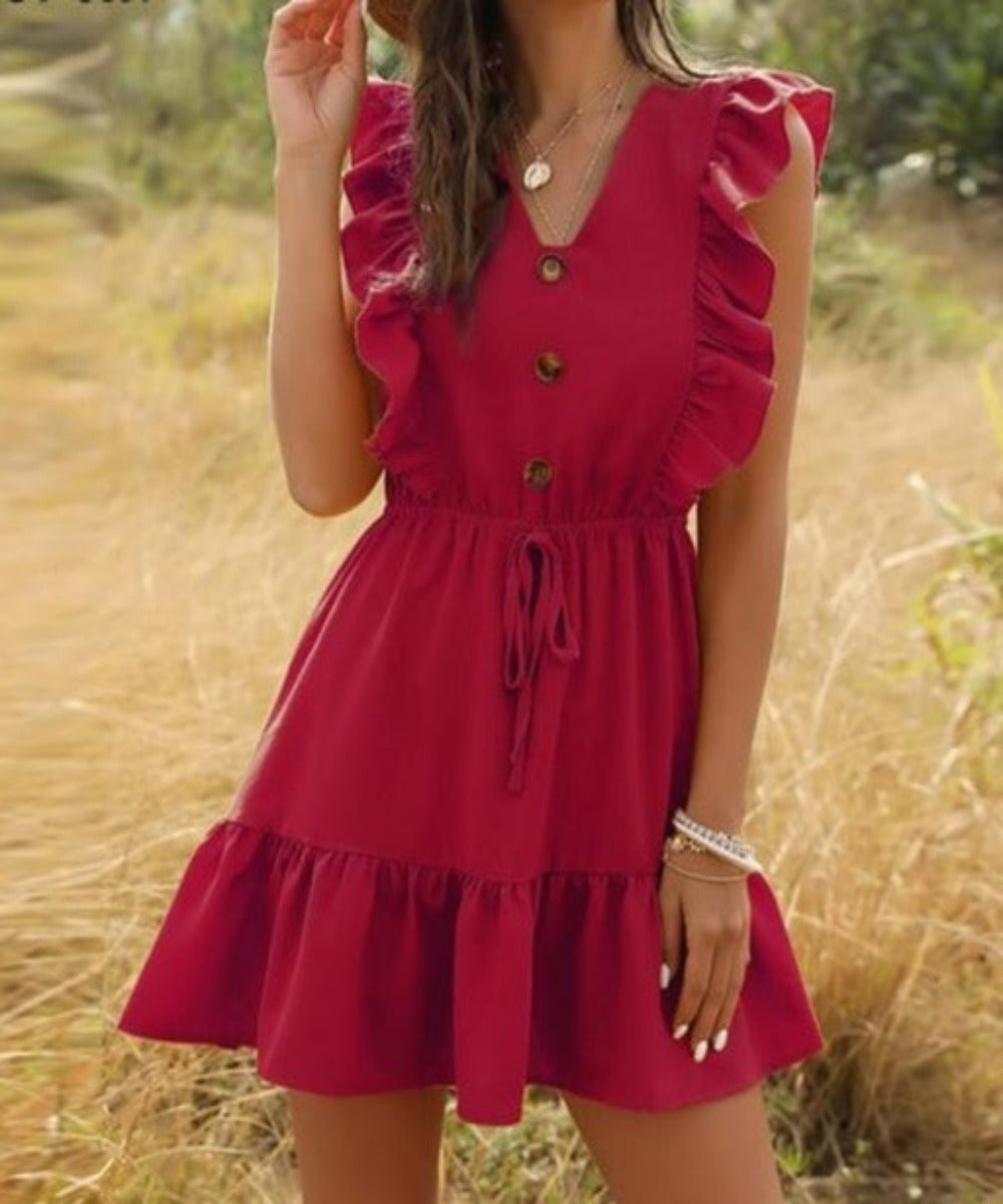 Ruffle Off Shoulder Tunic High Waist V Neck Dress - Necessary Clothing Store