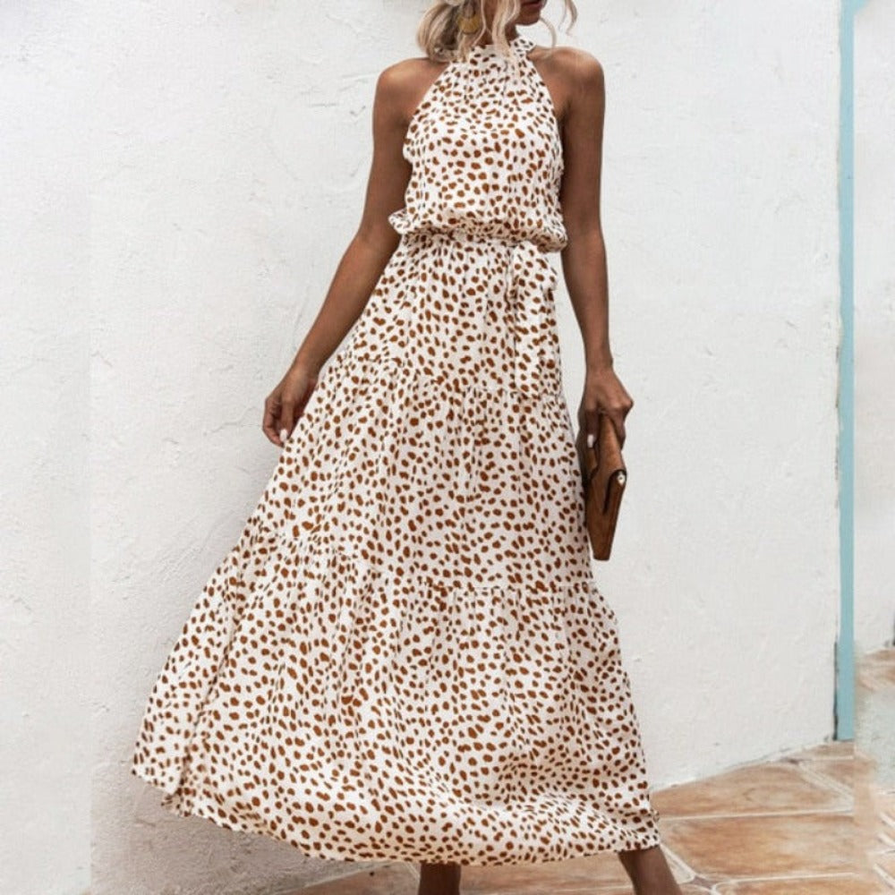 Elegant Long Dress Flowers Polka-Dot Strap - Necessary Clothing Store