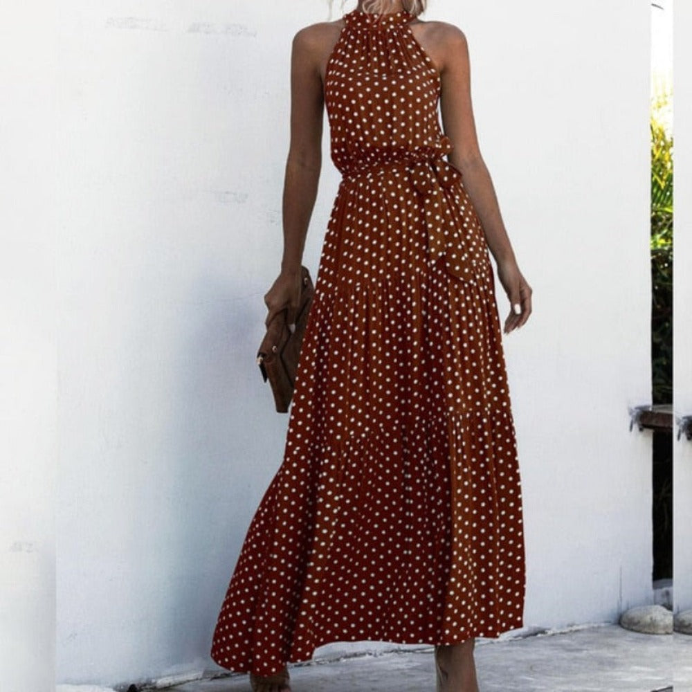 Elegant Long Dress Flowers Polka-Dot Strap - Necessary Clothing Store