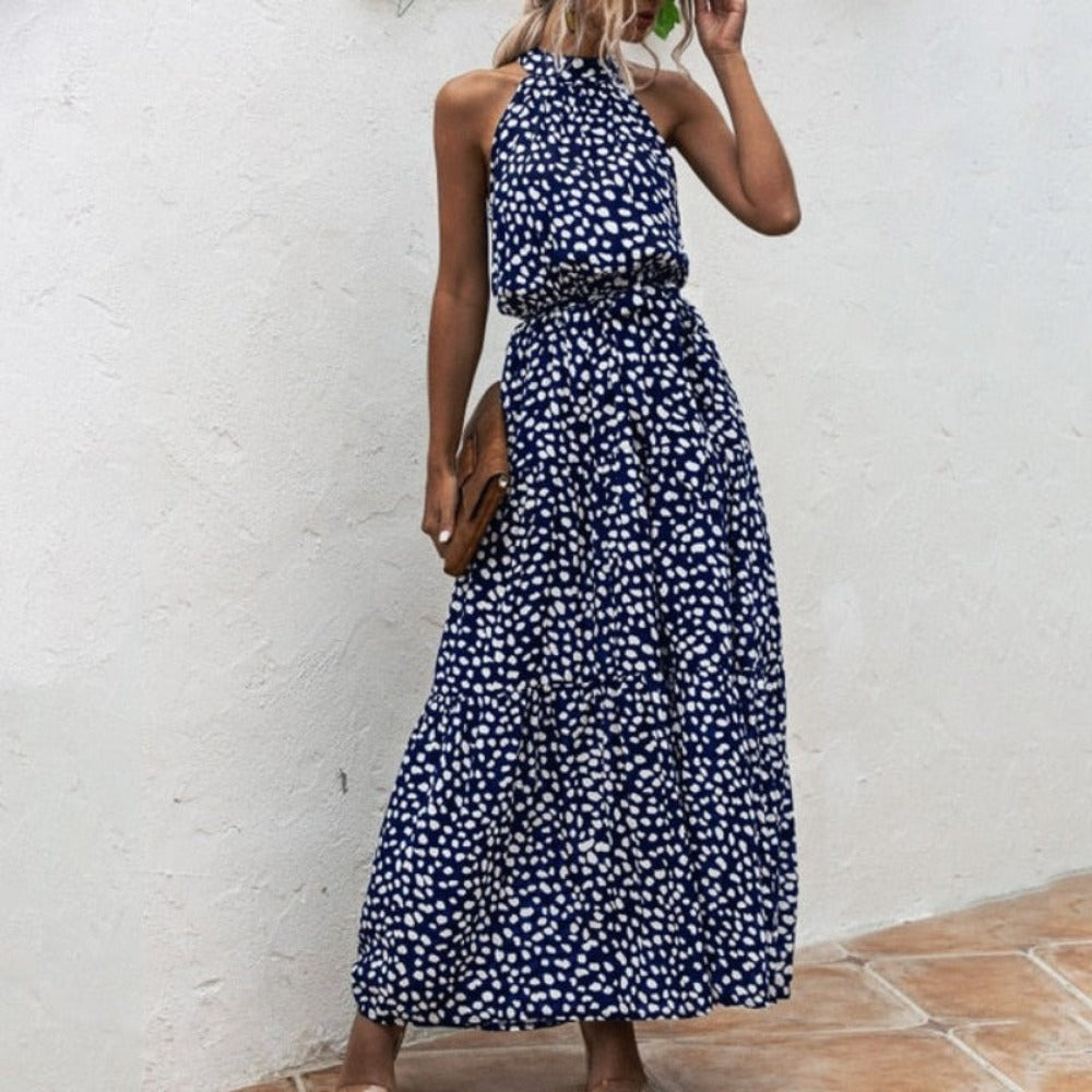 Elegant Long Dress Flowers Polka-Dot Strap - Necessary Clothing Store