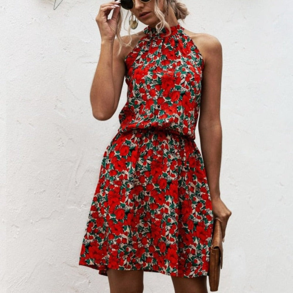Elegant Long Dress Flowers Polka-Dot Strap - Necessary Clothing Store