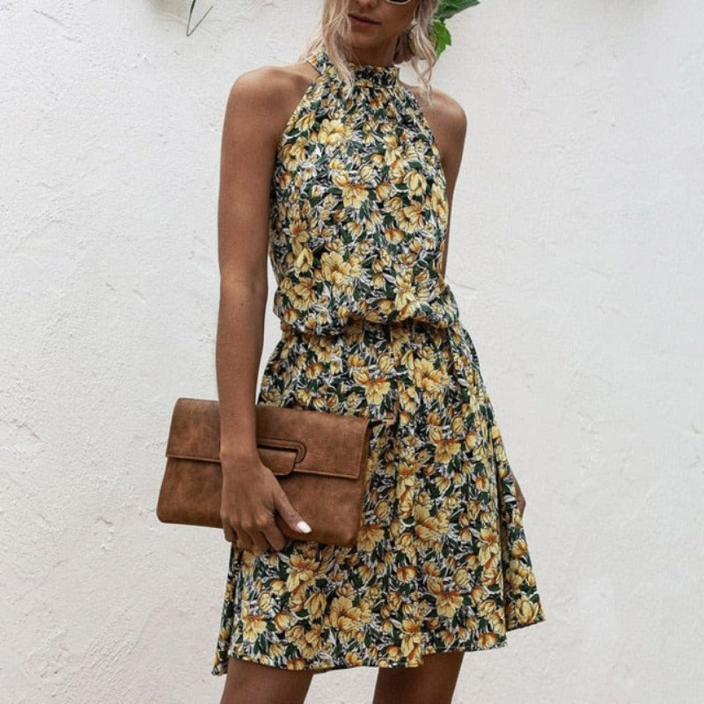 Elegant Long Dress Flowers Polka-Dot Strap - Necessary Clothing Store