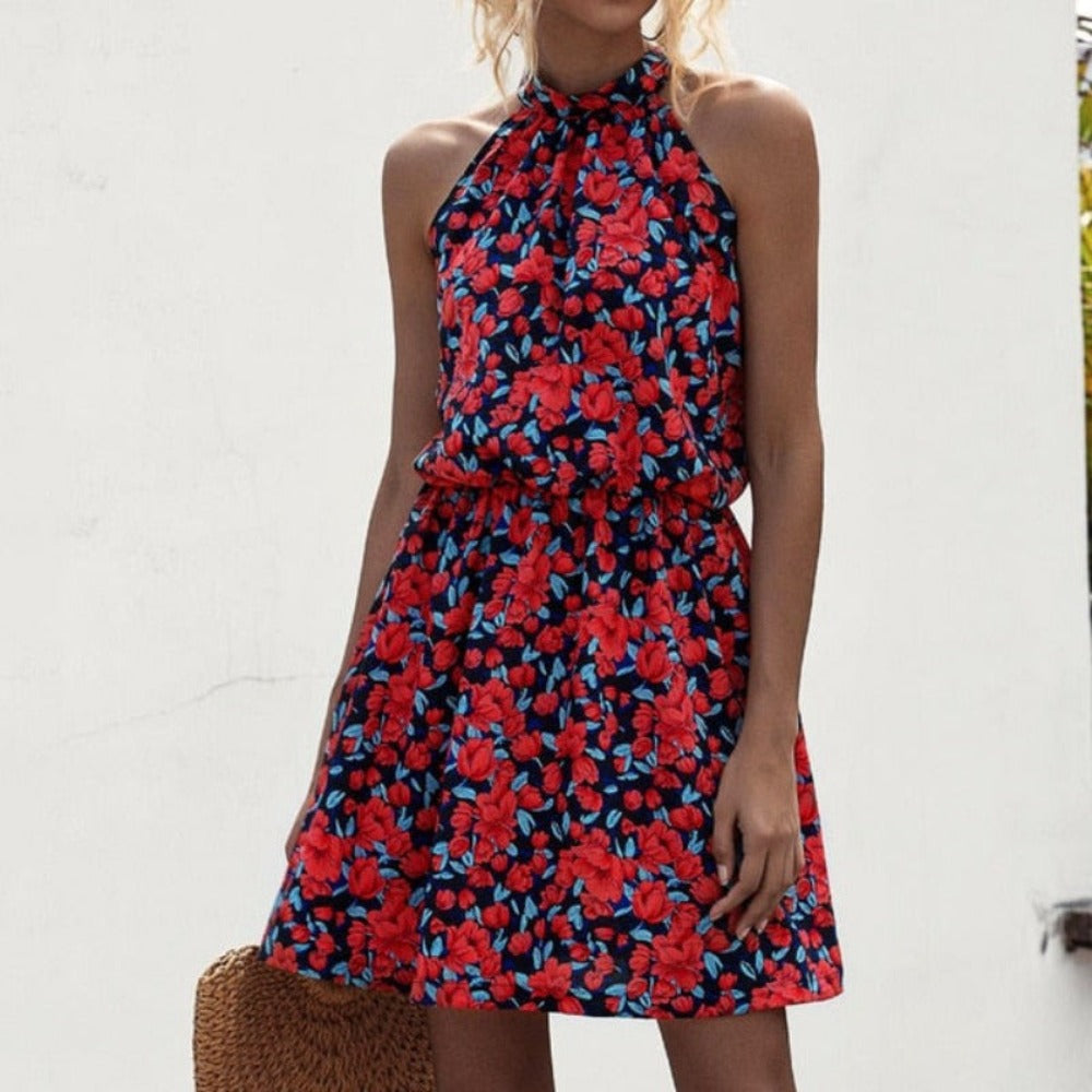 Elegant Long Dress Flowers Polka-Dot Strap - Necessary Clothing Store