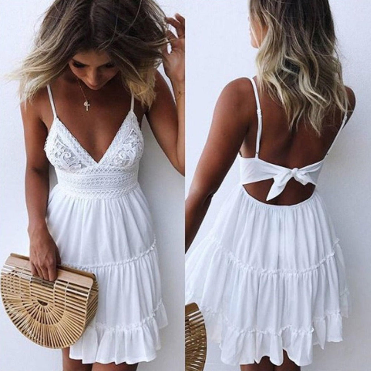 V Neck Lace Mini Dress - Necessary Clothing Store