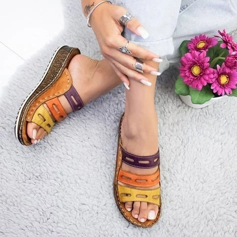 Slip-On Open Toe Leather Platform Wedges - Necessary Clothing Store