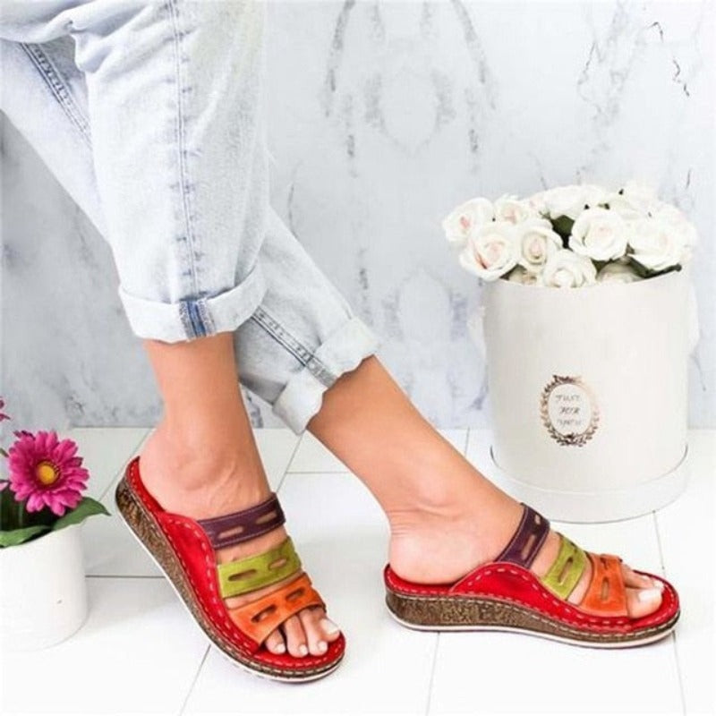 Slip-On Open Toe Leather Platform Wedges - Necessary Clothing Store