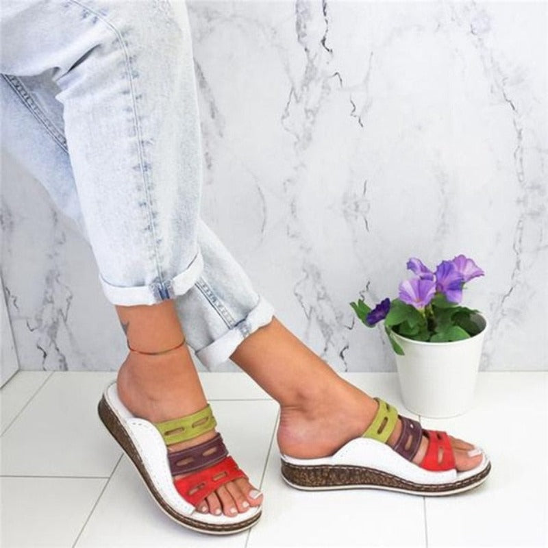 Slip-On Open Toe Leather Platform Wedges - Necessary Clothing Store