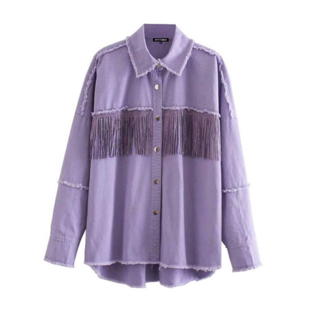 Fringe Beaded Jacket Long Sleeve Frayed Trim Outerwear - Necessary Clothing Store