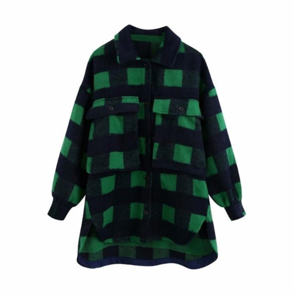 Plaid Woolen Fashion Pockets Turn-down Collar Cute Chic Coat Street-wear - Necessary Clothing Store