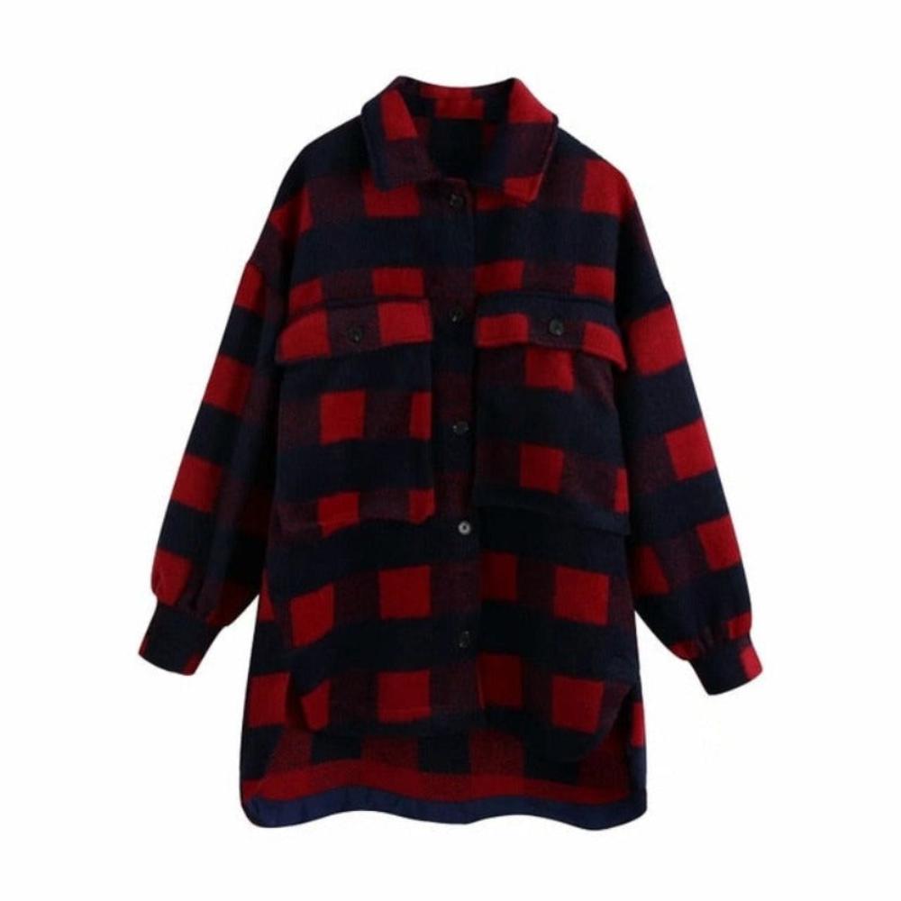 Plaid Woolen Fashion Pockets Turn-down Collar Cute Chic Coat Street-wear - Necessary Clothing Store