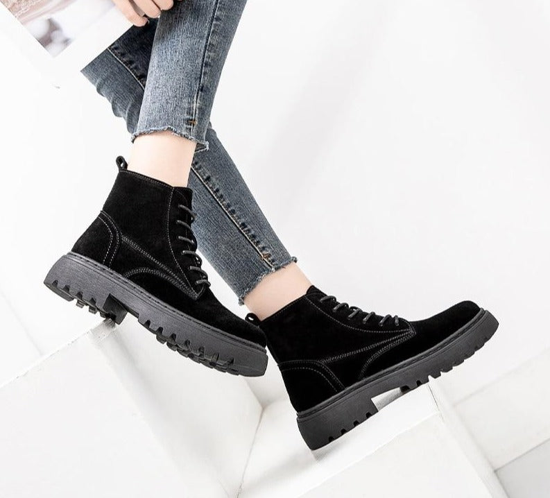 Suede Leather Women Flat Platform Short Ankle Boots - Necessary Clothing Store