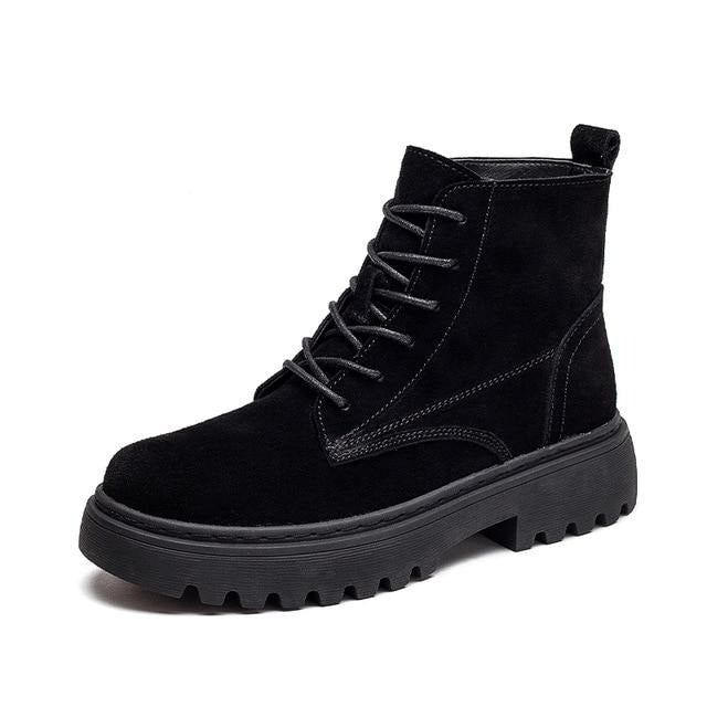 Suede Leather Women Flat Platform Short Ankle Boots - Necessary Clothing Store