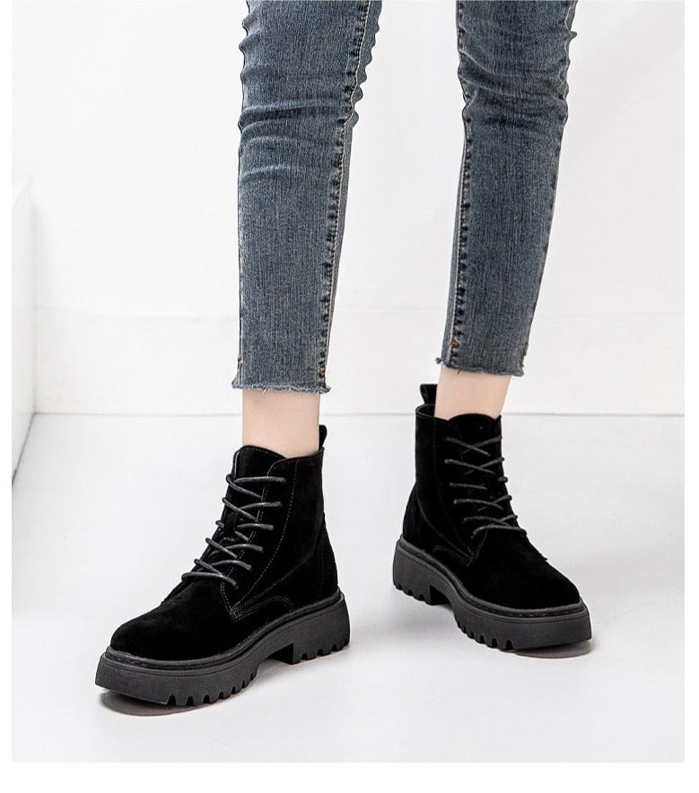 Suede Leather Women Flat Platform Short Ankle Boots - Necessary Clothing Store
