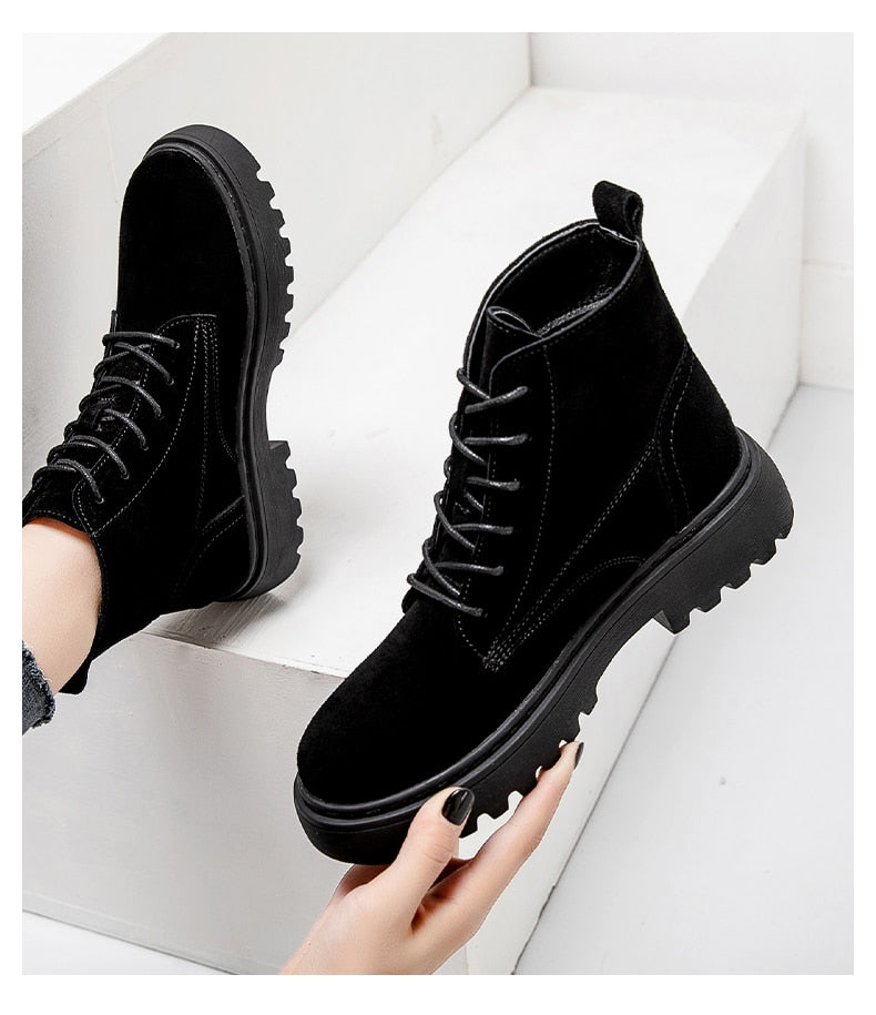 Suede Leather Women Flat Platform Short Ankle Boots - Necessary Clothing Store