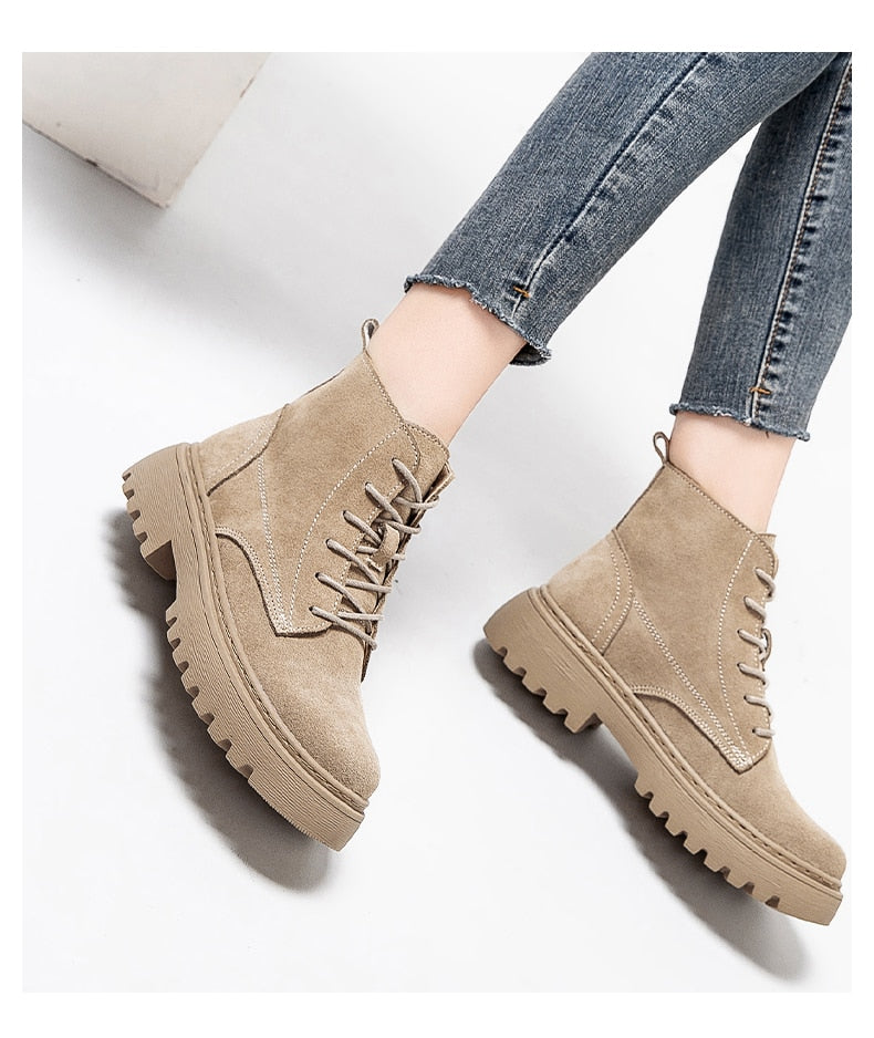Suede Leather Women Flat Platform Short Ankle Boots - Necessary Clothing Store