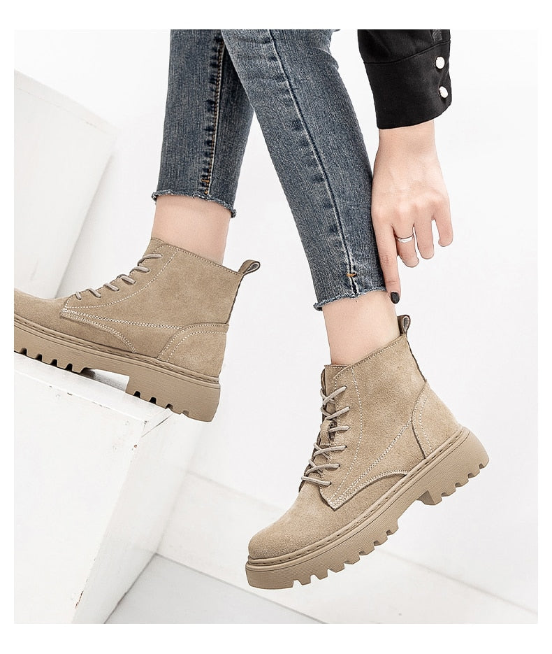 Suede Leather Women Flat Platform Short Ankle Boots - Necessary Clothing Store