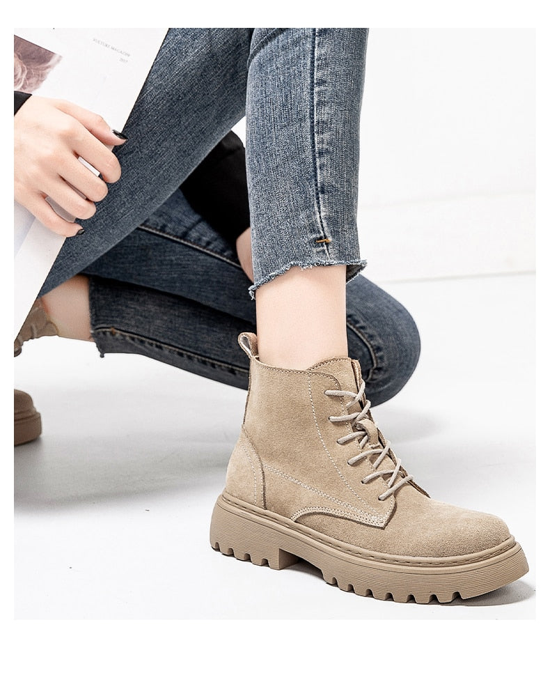 Suede Leather Women Flat Platform Short Ankle Boots - Necessary Clothing Store