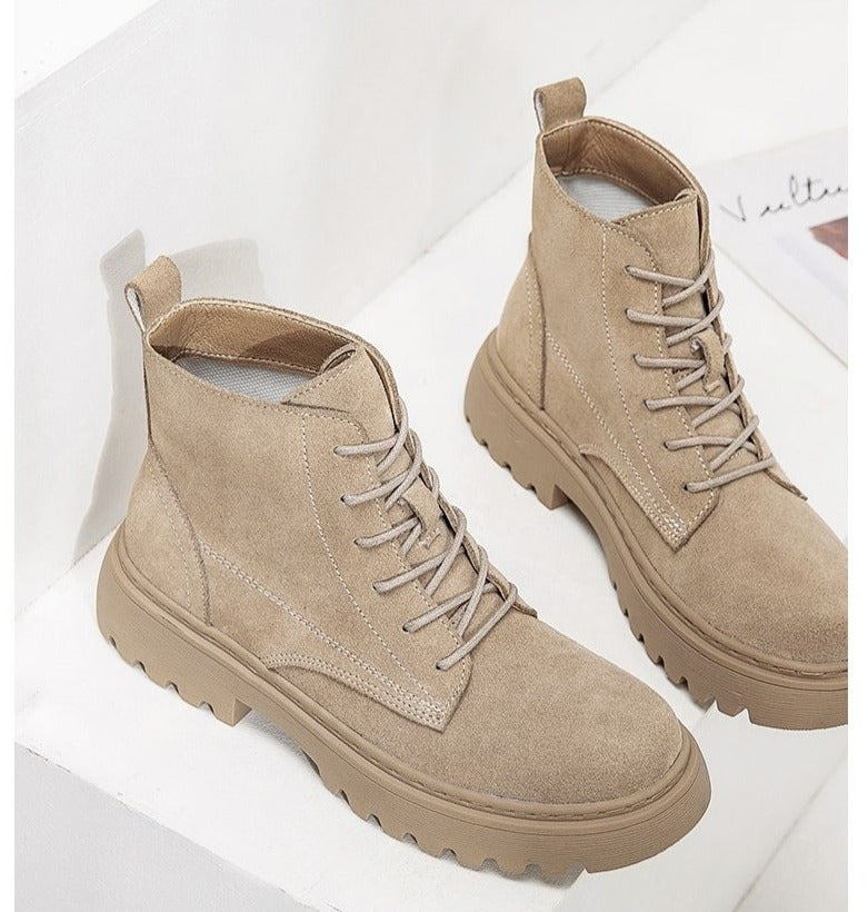 Suede Leather Women Flat Platform Short Ankle Boots - Necessary Clothing Store