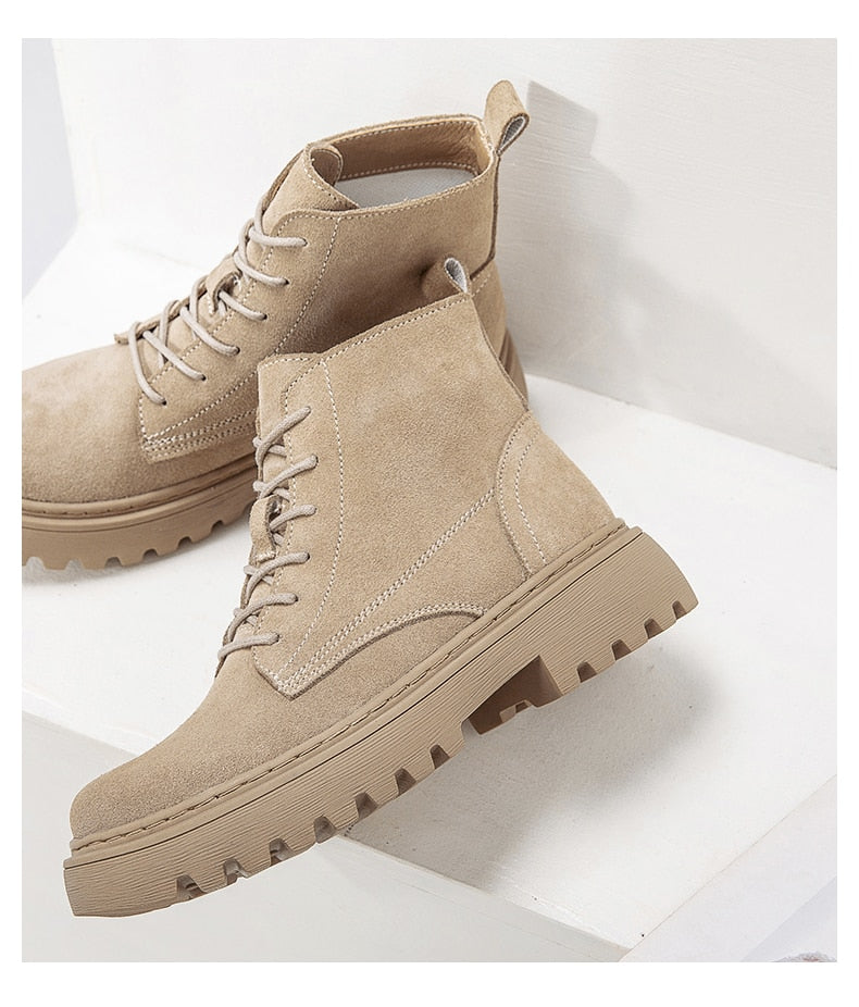 Suede Leather Women Flat Platform Short Ankle Boots - Necessary Clothing Store