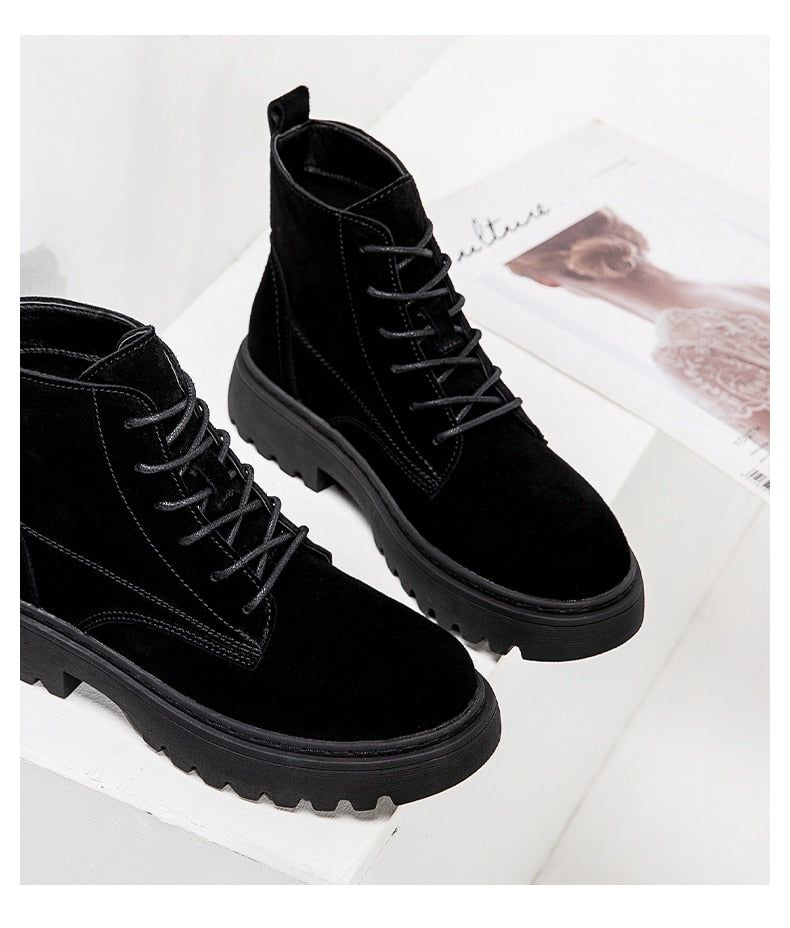 Suede Leather Women Flat Platform Short Ankle Boots - Necessary Clothing Store