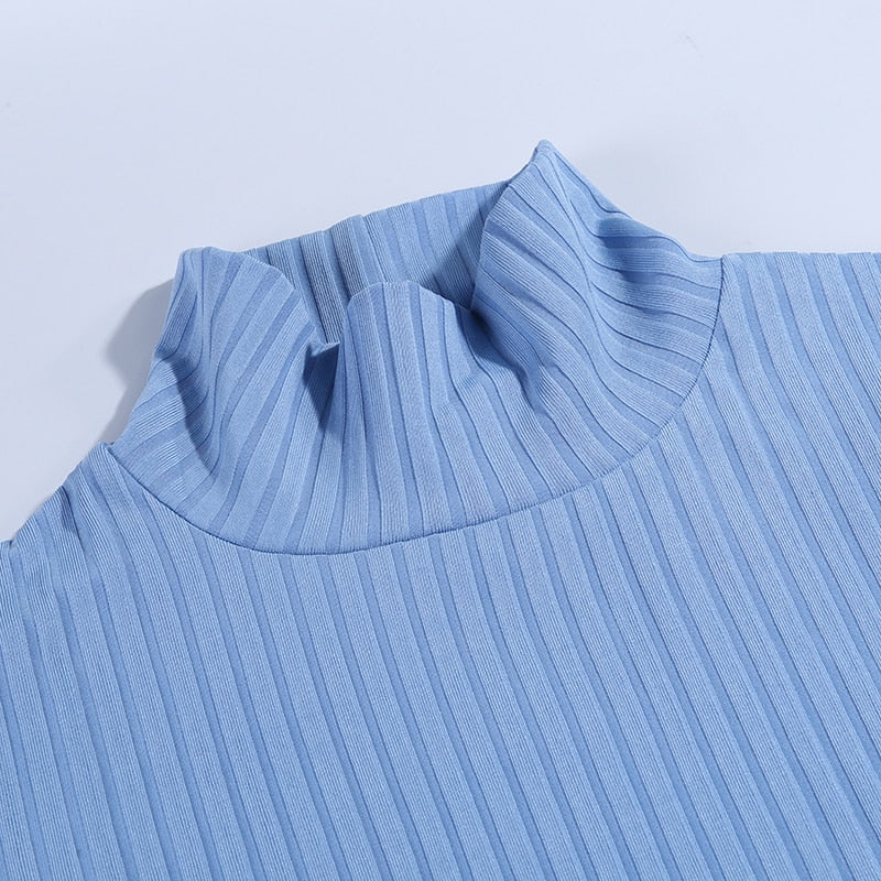 Knee-Length Cotton Ribbed Knitted Turtleneck Solid Split Long Sleeve Mock Neck Elegant Dress - Necessary Clothing Store