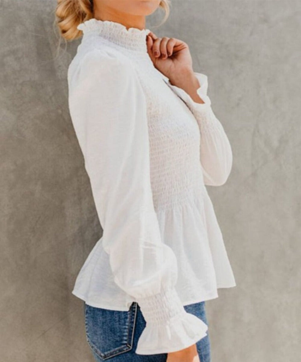 Turtleneck Flared Long Sleeve Ruffles Sweet Beauty Blouse - Necessary Clothing Store