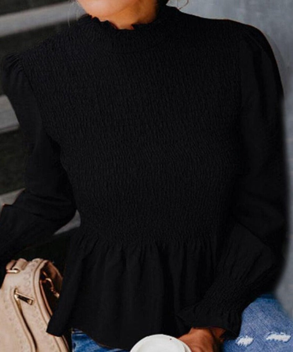 Turtleneck Flared Long Sleeve Ruffles Sweet Beauty Blouse - Necessary Clothing Store