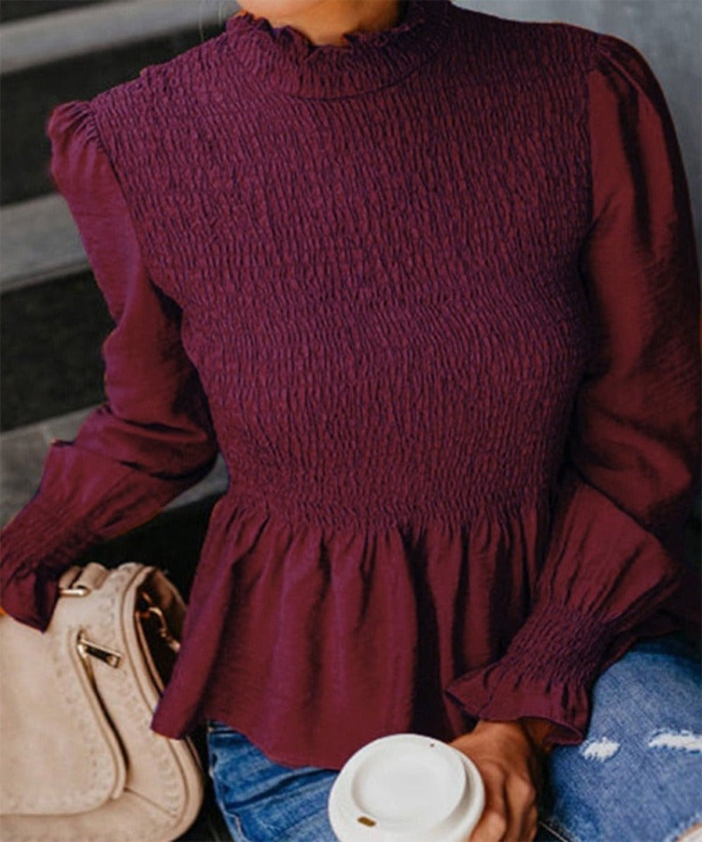 Turtleneck Flared Long Sleeve Ruffles Sweet Beauty Blouse - Necessary Clothing Store