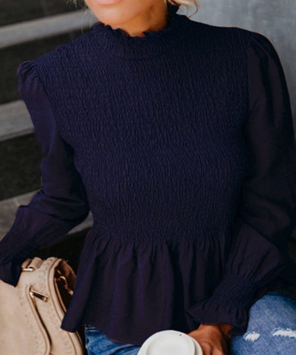 Turtleneck Flared Long Sleeve Ruffles Sweet Beauty Blouse - Necessary Clothing Store