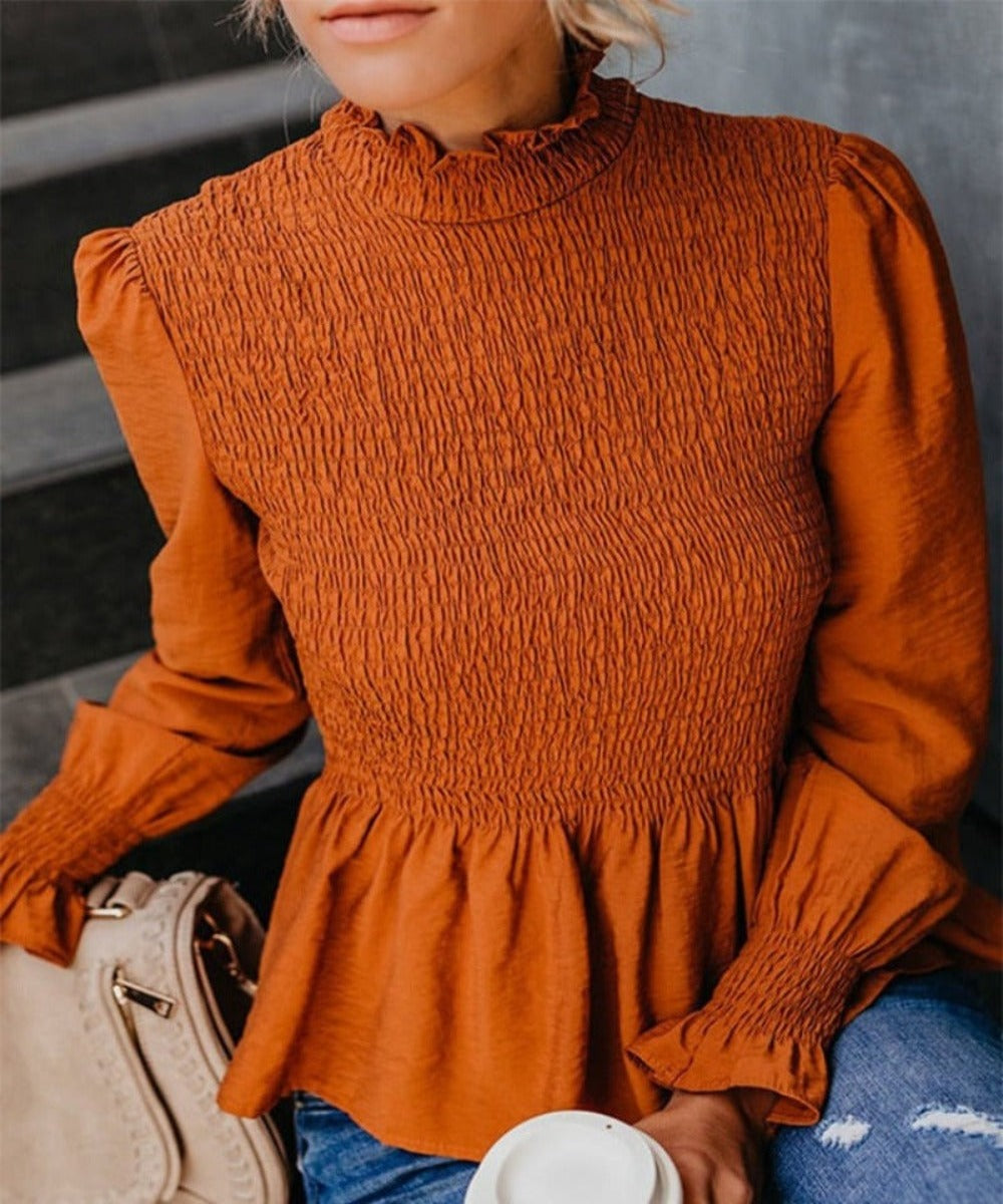 Turtleneck Flared Long Sleeve Ruffles Sweet Beauty Blouse - Necessary Clothing Store