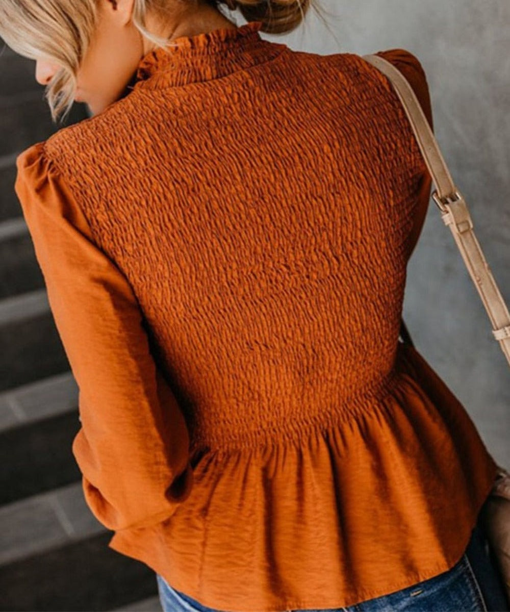 Turtleneck Flared Long Sleeve Ruffles Sweet Beauty Blouse - Necessary Clothing Store