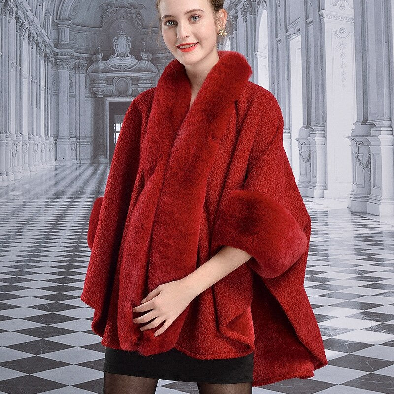 Cape Faux Rabbit Fur Poncho Thick Long Loose Shawl Warm Cardigan Cloak Coat - Necessary Clothing Store