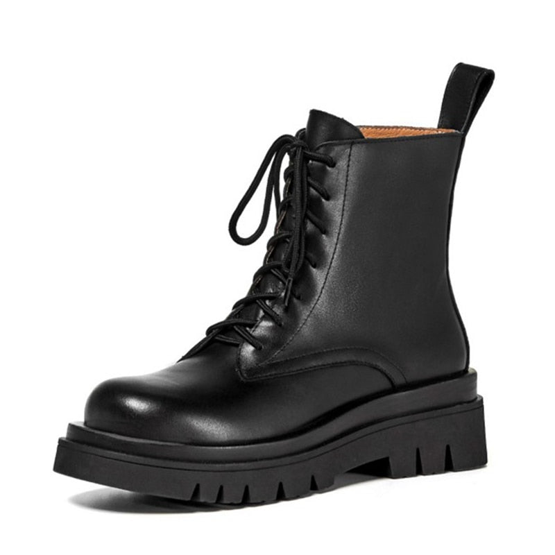 Woman Real Leather Ankle Warm Platform Short Boots - Necessary Clothing Store